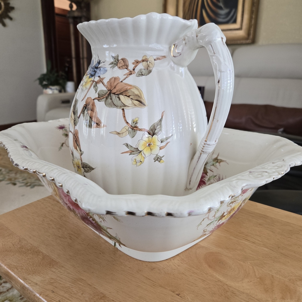 Floral Ceramic Pitcher and Basin Set